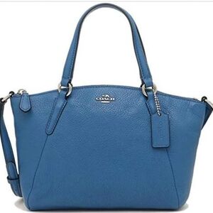 Coach Mini Kelsey Light Blue Pebbled Leather Tote with Removable Strap
